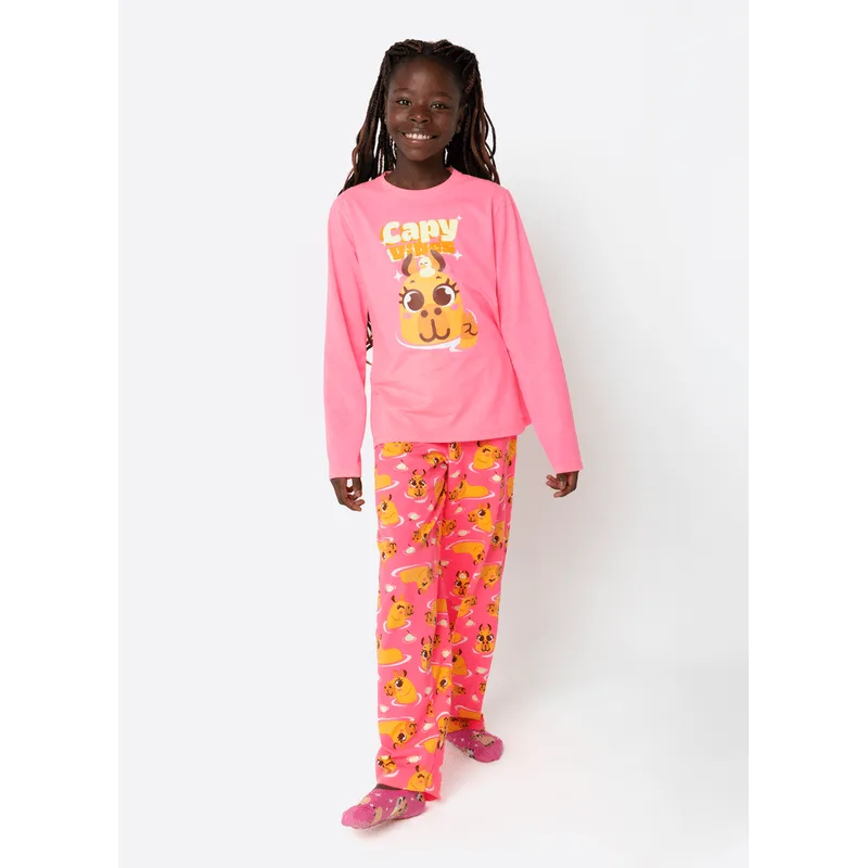 Pijama Manga Longa Algodão Menina Teen Capivara Vibes 10