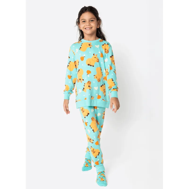 Pijama Manga Longa Moletinho Kids Unissex Capivara Vibes 4