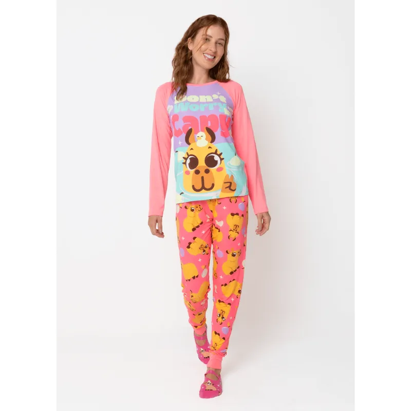 Pijama Longo Pijama Manga Longa Viscolycra Feminino GG