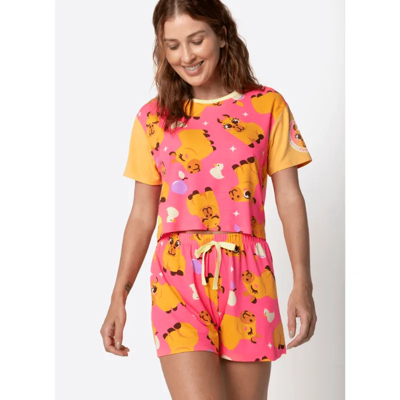 Pijama Curto Pijama Manga Curta Viscolycra Feminino G