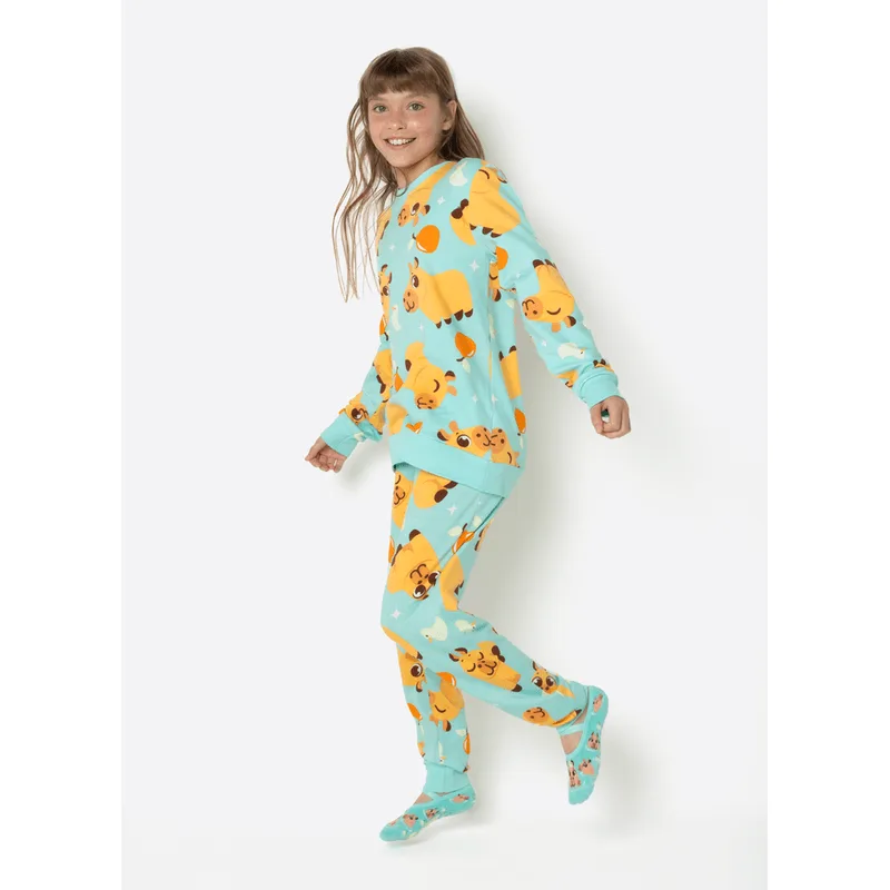 Pijama Manga Longa Moletinho Teen Unissex Capivara Vibes 10