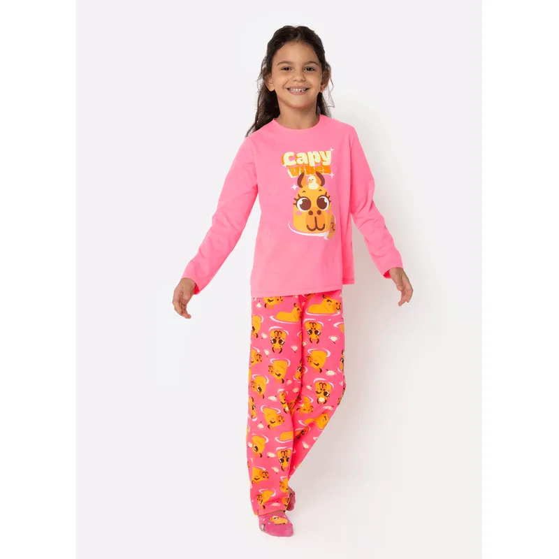 Pijama Manga Longa Algodão Menina Capivara Vibes 4