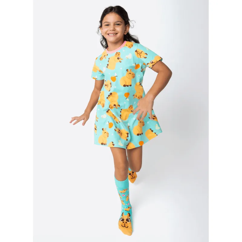 Camisola Manga Curta Algodão Menina Capivara Vibes 6