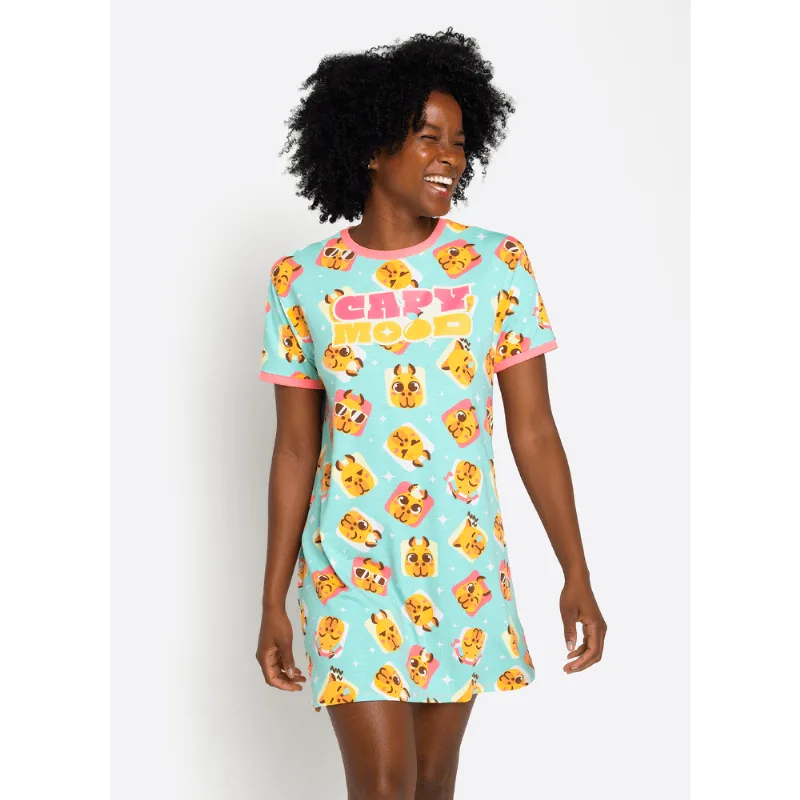 Camisola Manga Curta Algodão Feminina Capivara Vibes PP