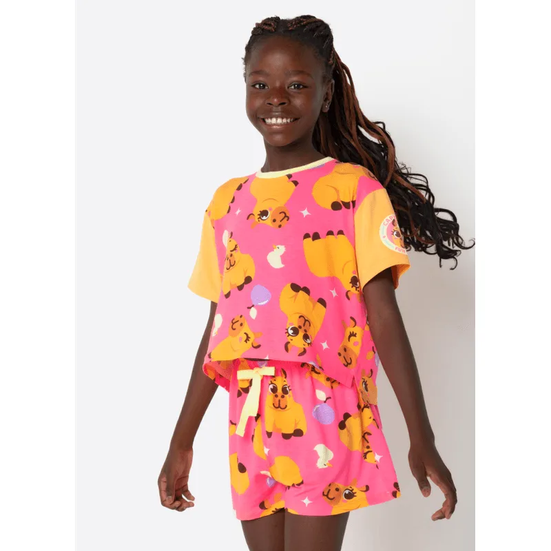 Pijama Manga Curta Viscolycra Menina Teen Capivara Vibes 12