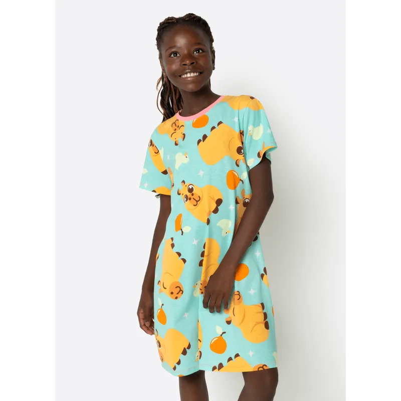 Camisola Manga Curta Algodão Menina Teen Capivara Vibes 14