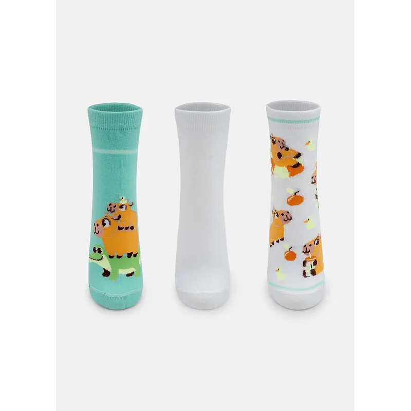 Kit com 3 Meias Cano Curto Teen Unissex Capivara Vibes 34 A 39