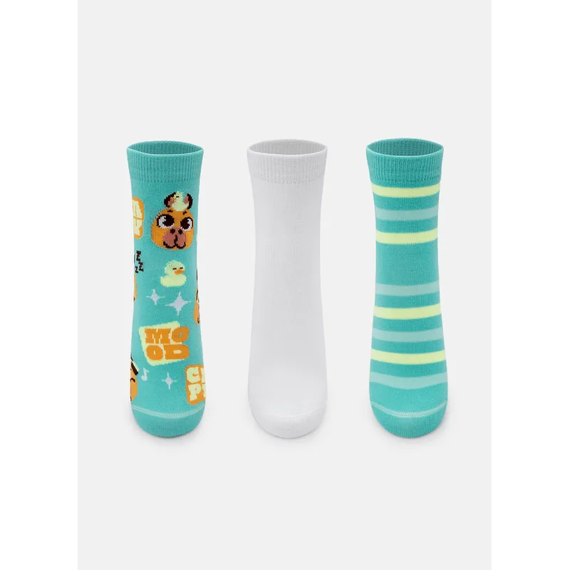 Kit com 3 Meias Cano Curto Teen Unissex Capy Bora 34 A 39