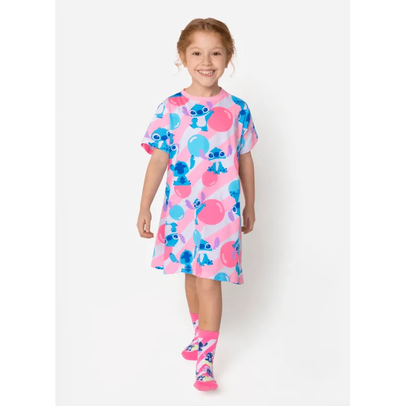 Camisola Manga Curta Algodão Menina Stitch 4