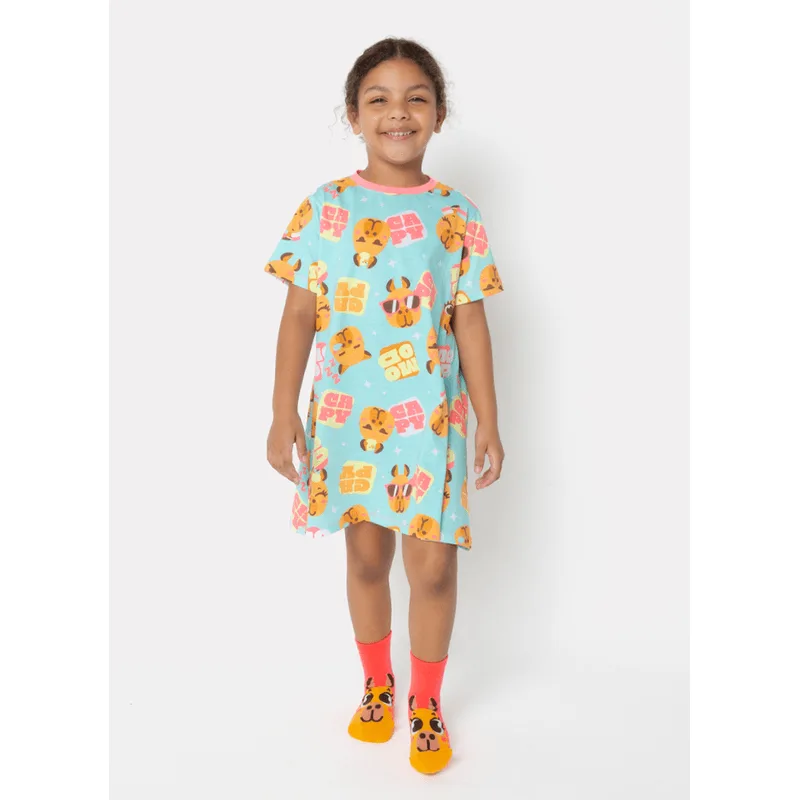 Camisola Manga Curta Algodão Menina Capy Bora 6