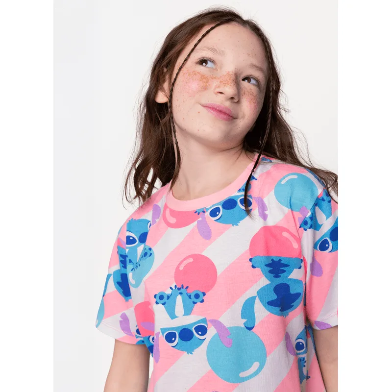 Camisola Manga Curta Algodão Menina Teen Stitch 10