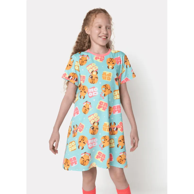 Camisola Manga Curta Algodão Menina Teen Capy Bora 8