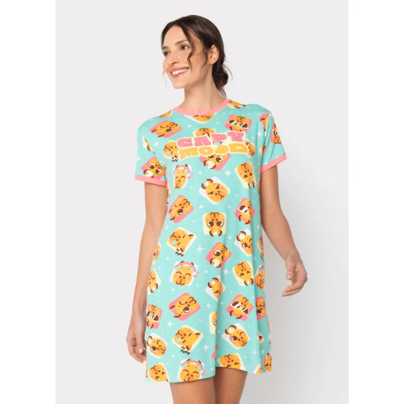 Camisola Manga Curta Viscolycra Feminina Capivara Vibes GG