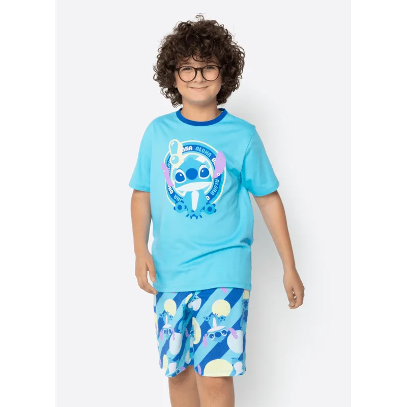Pijama Manga Curta Algodão Menino Teen Stitch 10