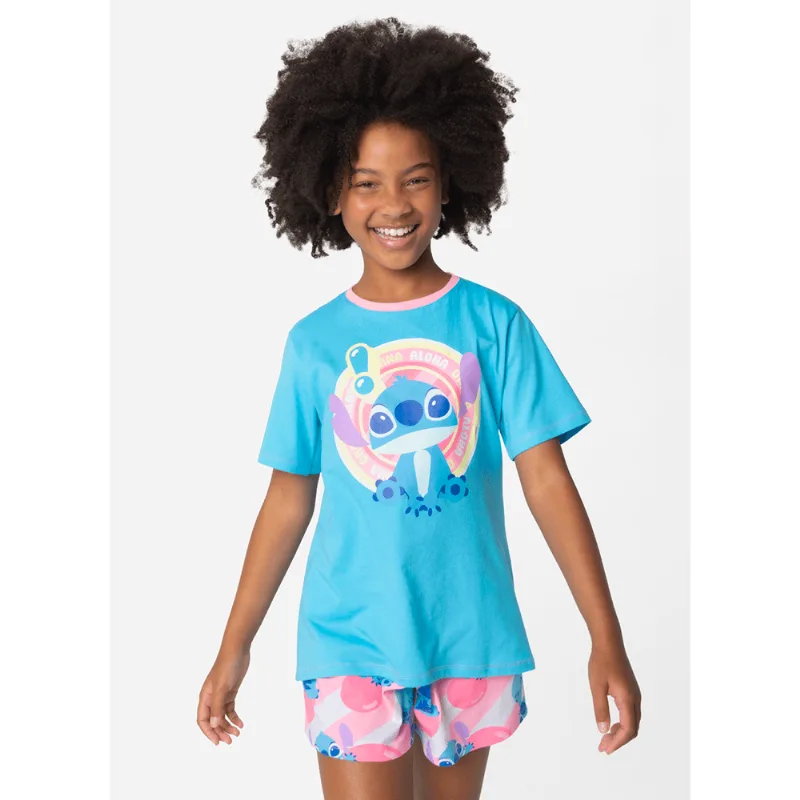 Pijama Manga Curta Algodão Menina Teen Stitch 8
