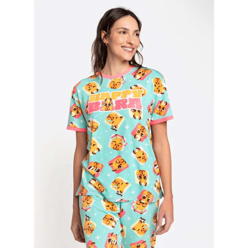 Pijama Manga Curta Viscolycra Feminino Capivara Vibes GG