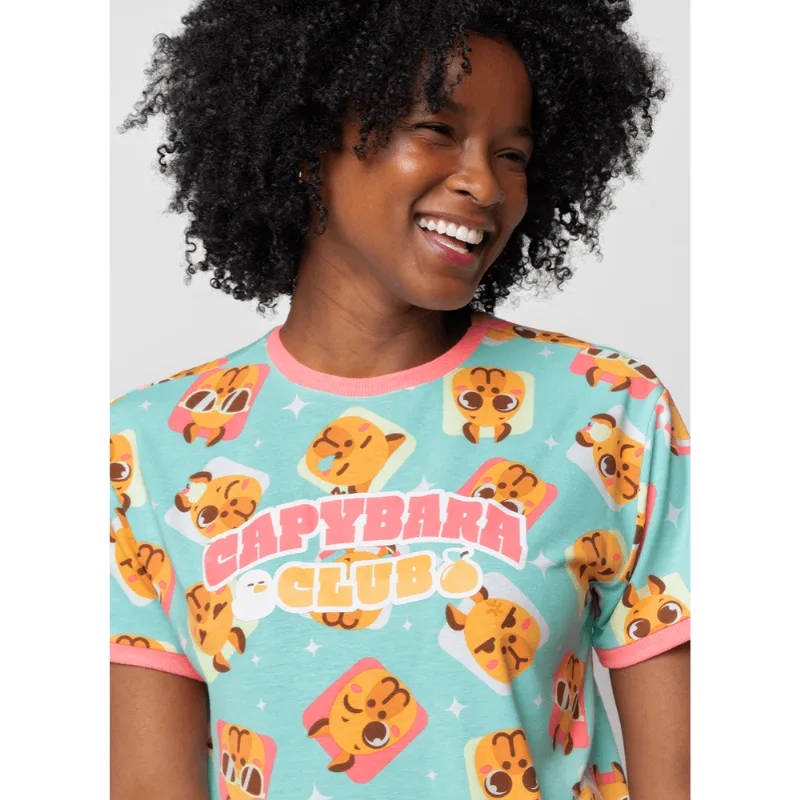 Pijama Manga Curta Viscolycra Feminino Capivara Vibes GG