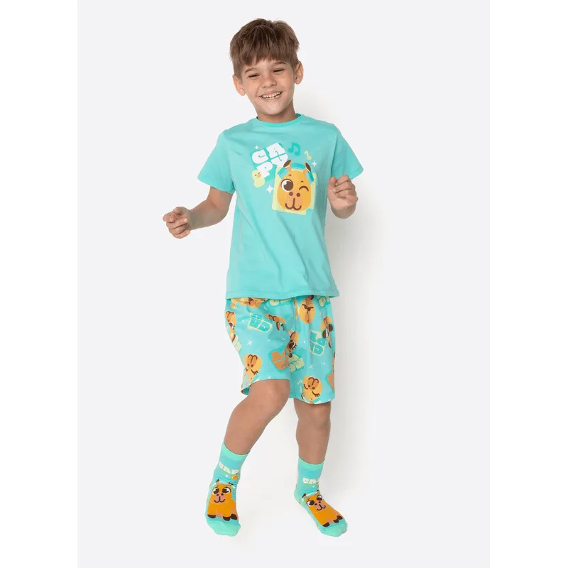 Pijama Manga Curta Algodão Menino Capy Bora 4