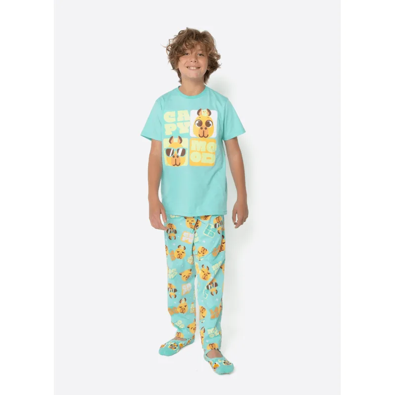 Pijama Manga Curta Algodão Menino Teen Capy Bora 12
