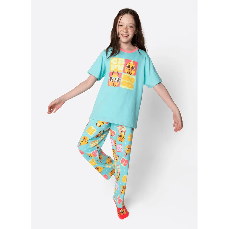 Pijama Manga Curta Algodão Menina Teen Capy Bora 10