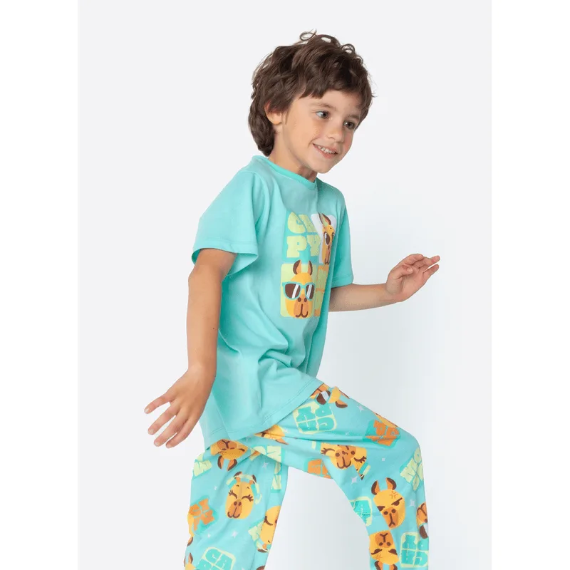 Pijama Manga Curta Algodão Menino Capy Bora 2