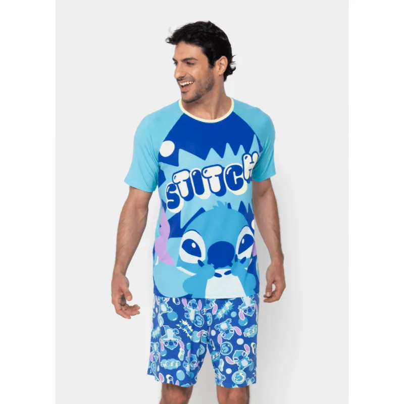 Pijama Manga Curta Viscolycra Masculino Stitch GG