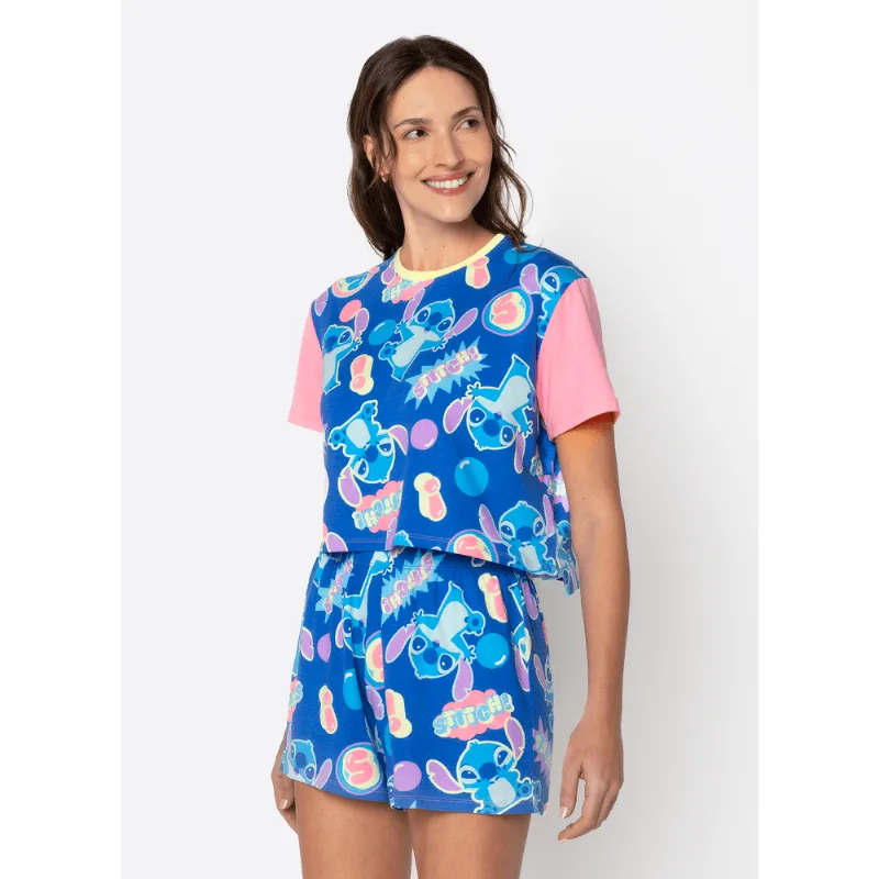 Pijama Manga Curta Viscolycra Feminino Stitch GG