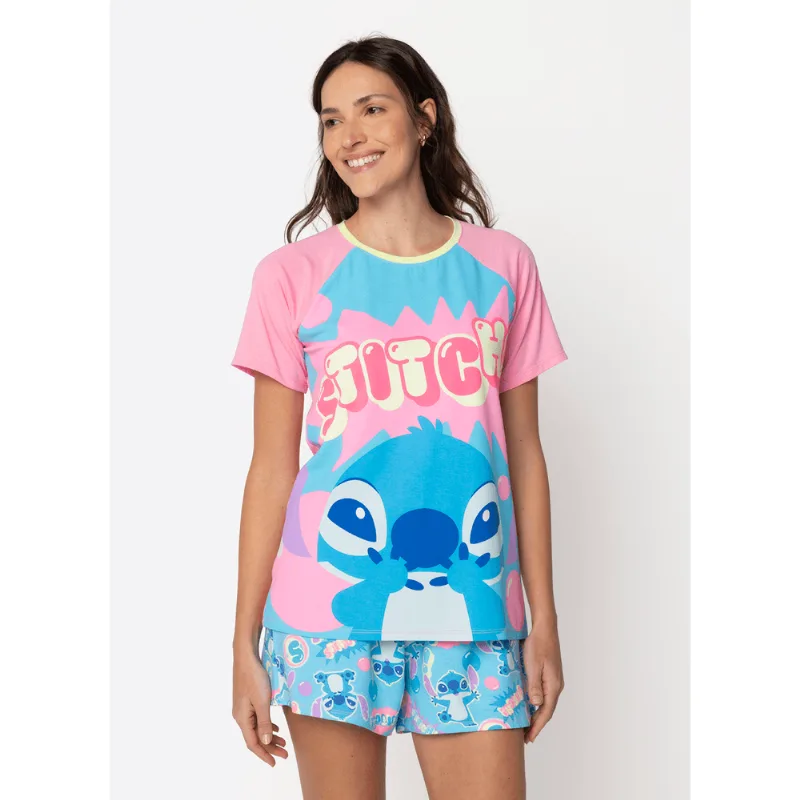 Pijama Manga Curta Viscolycra Feminino Stitch M