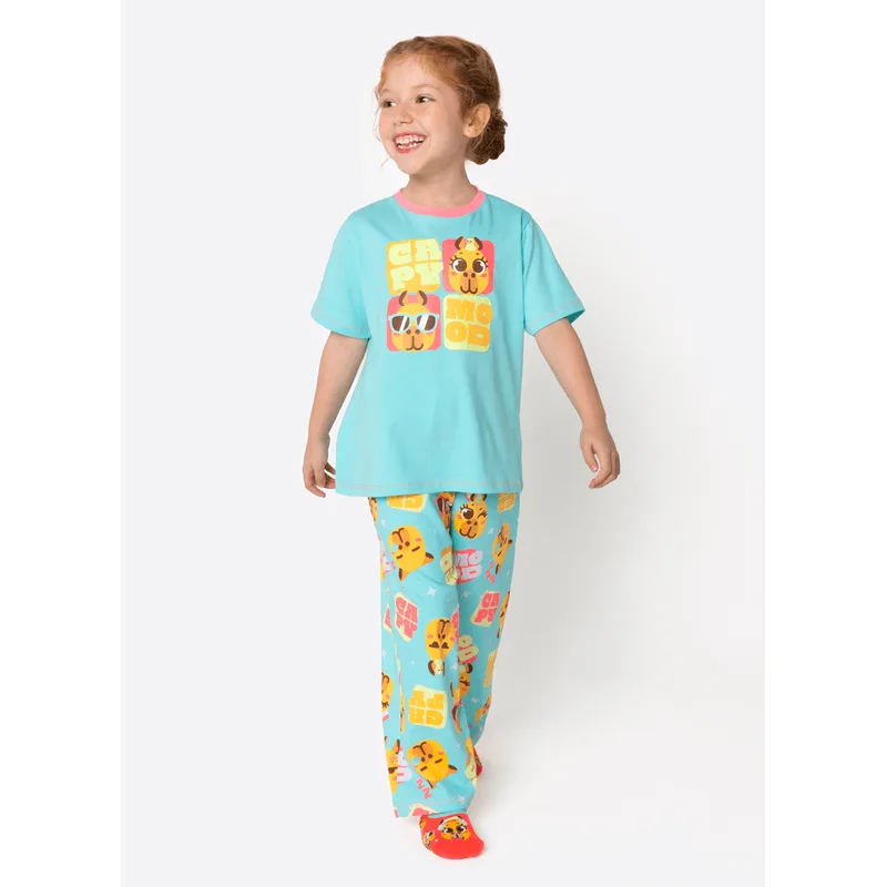 Pijama Manga Curta Algodão Menina Capy Bora 4