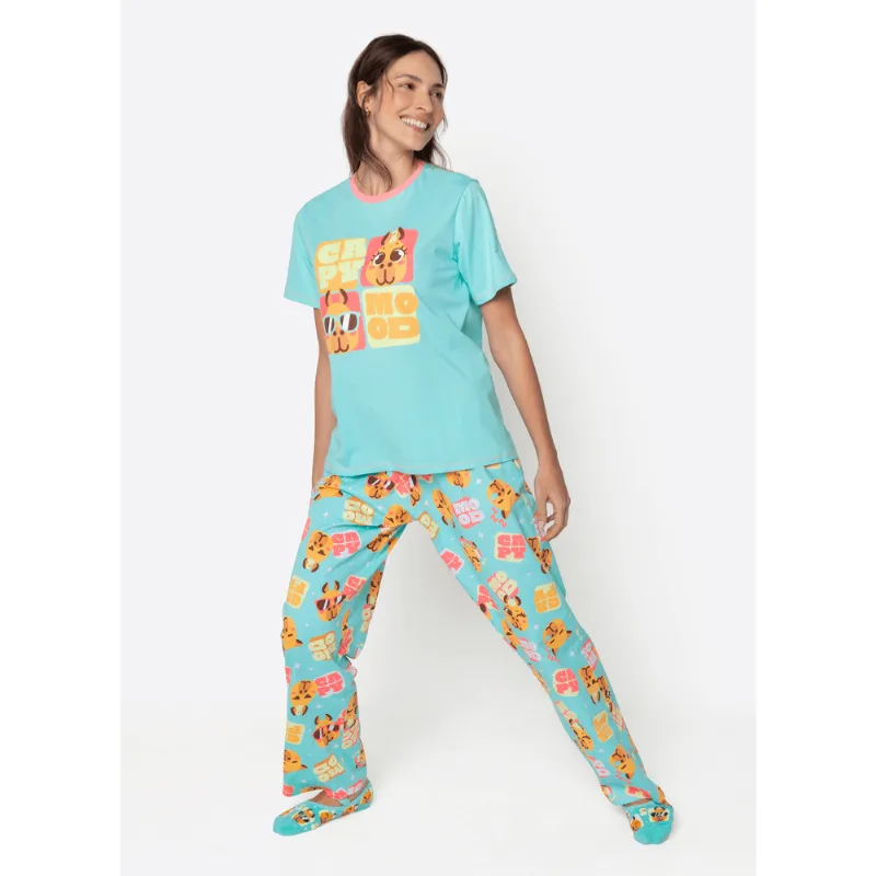 Pijama Manga Curta Algodão Feminino Capivara Vibes M