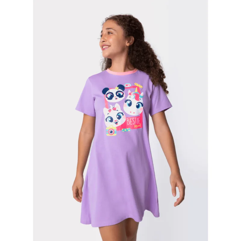 Camisola Manga Curta Algodão Menina Teen Multibichos 8