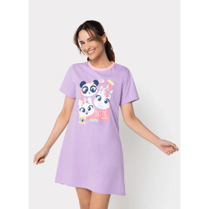 Camisola Manga Curta Algodão Feminino Multibichos GG