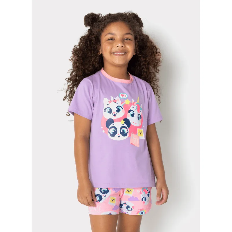 Pijama Manga Curta Algodão Menina Multibichos Best Friend 2