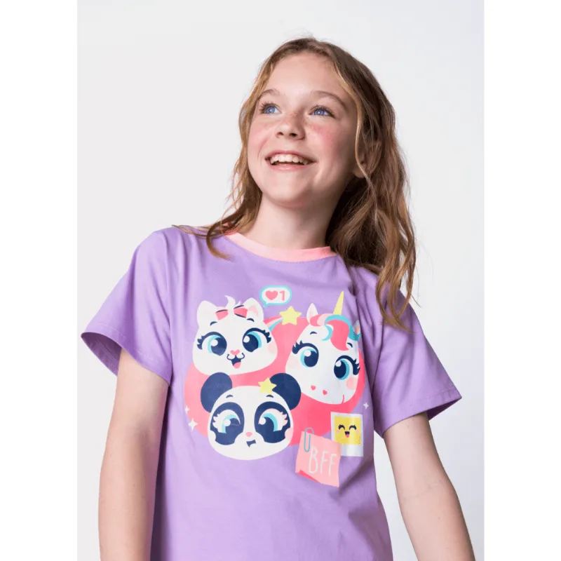 Pijama Manga Curta Algodão Menina Teen Multibichos Best Friend 14