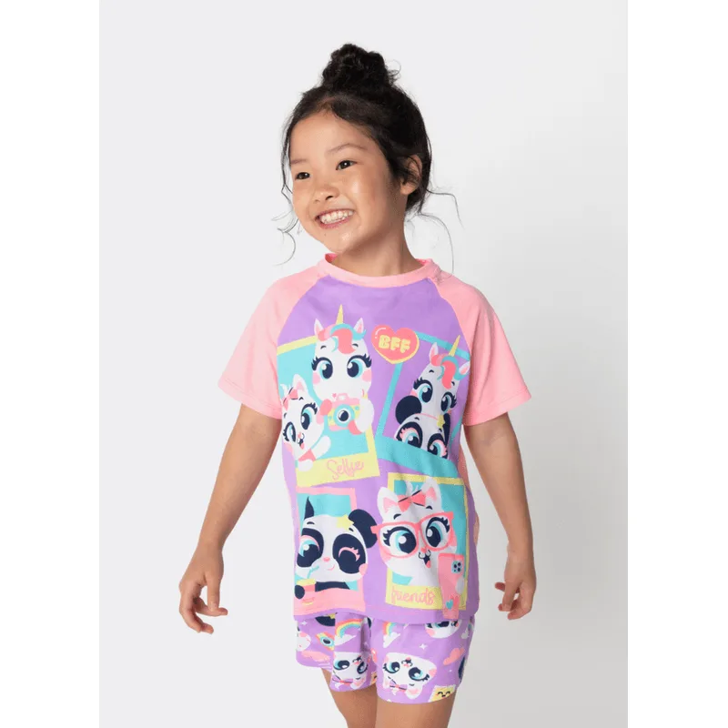 Pijama Manga Curta Viscolycra Menina Multibichos Best Friend 6