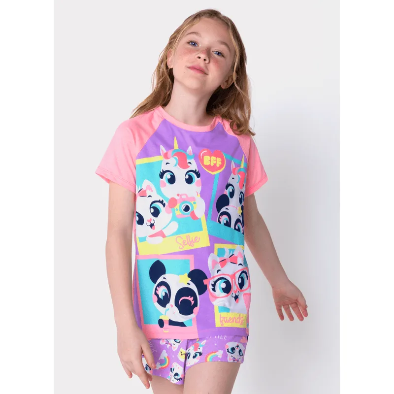 Pijama Manga Curta Viscolycra Menina Teen Multibichos Best Friend 14