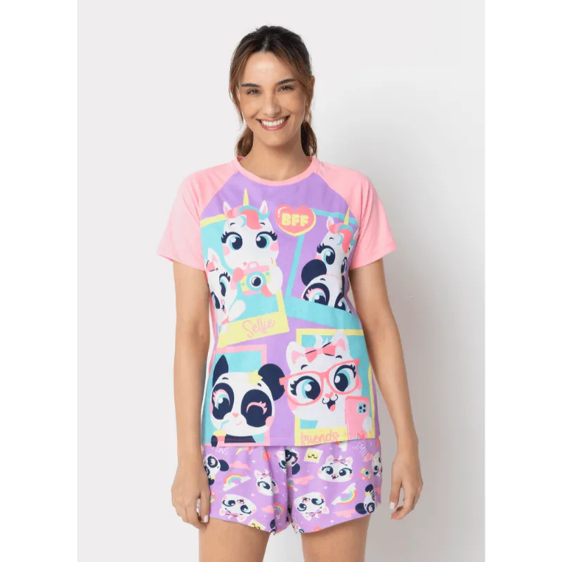 Pijama Manga Curta Viscolycra Feminino Multibichos G