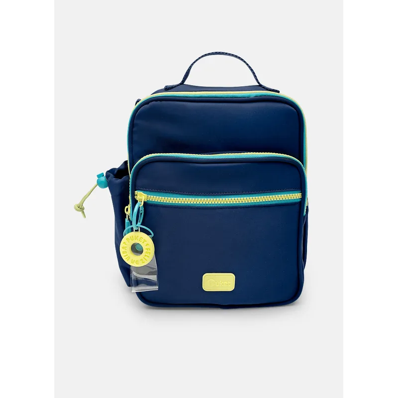 Lancheira Térmica com Bolso Frontal Azul Marinho e Amarelo UN