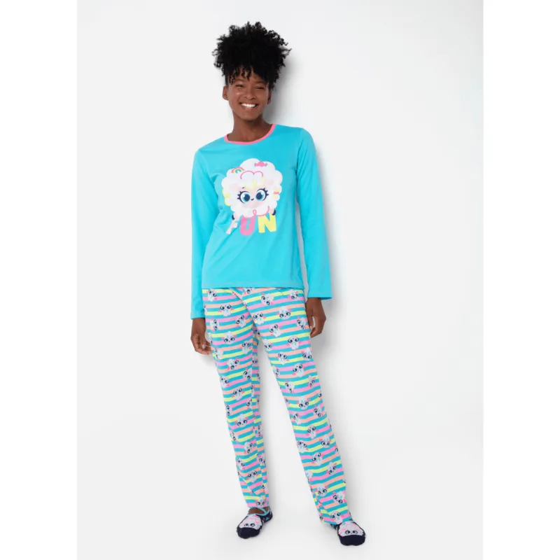 Pijama Manga Longa Algodão Feminino Ovelha PP