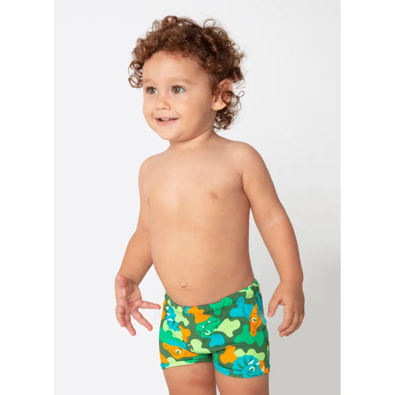 Sunga Boxer com Proteção Solar Bebê Menino Dino Trio 6 A 9 MESES