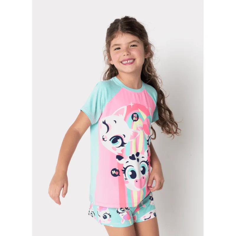 Pijama Manga Curta Viscolycra Menina Multibichos Best Friend 6