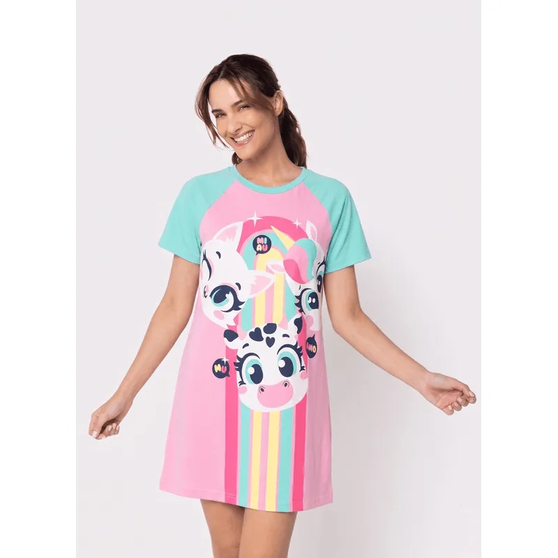 Camisola Manga Curta Viscolycra Feminina Multibichos Best Friend P