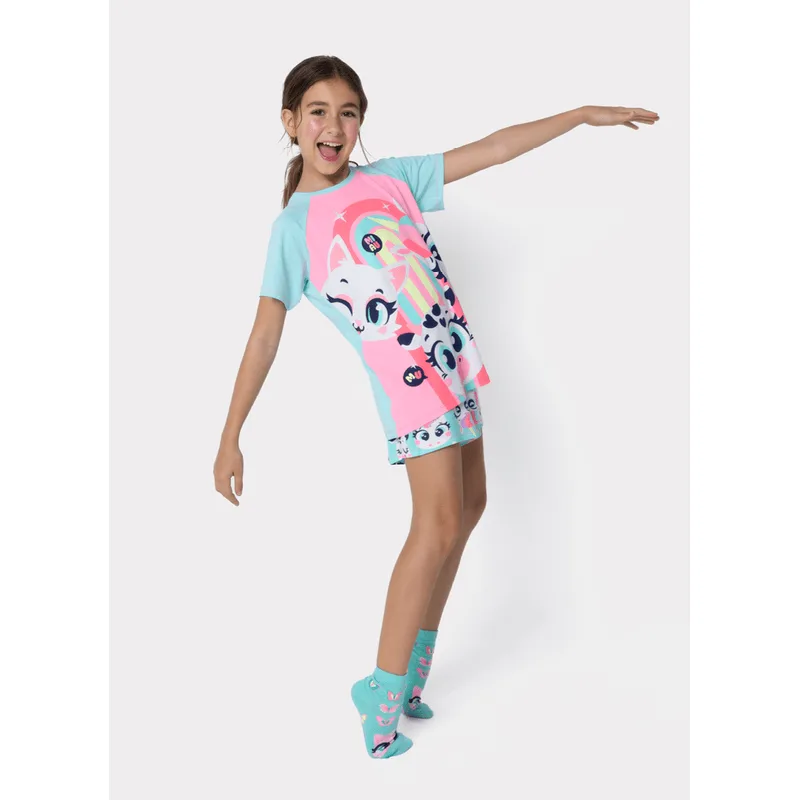 Pijama Manga Curta Viscolycra Menina Teen Multibichos Best Friend 12