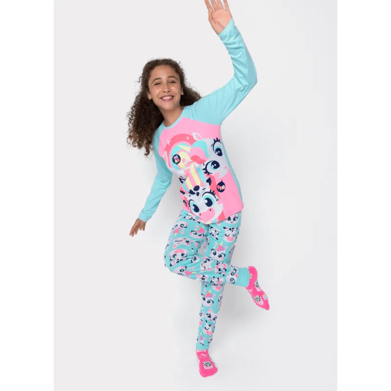 Pijama Manga Longa Viscolycra Menina Teen Multibichos Best Friend 12