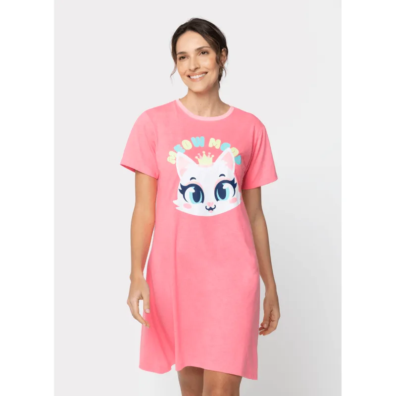 Camisola Manga Curta Algodão Feminina Gata G