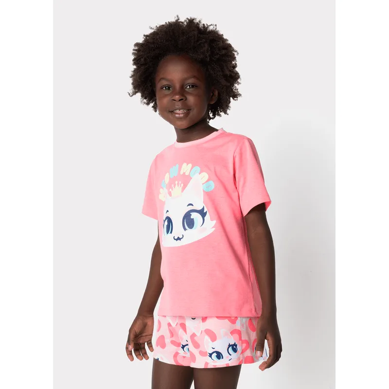 Pijama Manga Curta Algodão Menina Gata 6