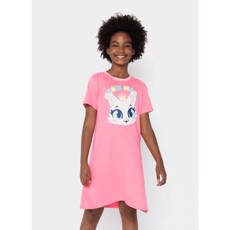 Camisola Manga Curta Algodão Menina Teen Gata 8