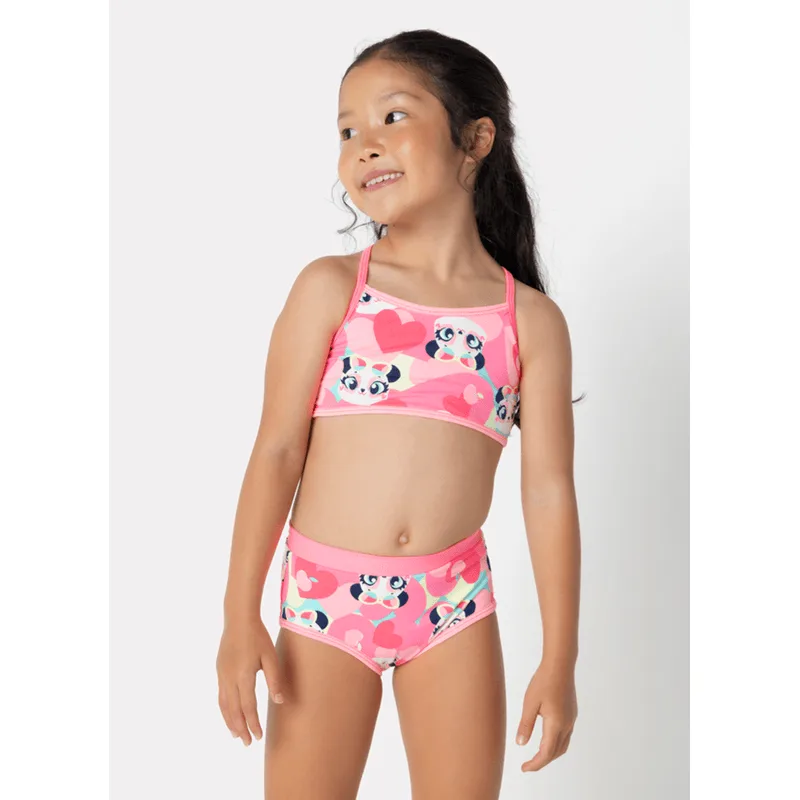 Biquíni com Proteção Solar Menina Panda Romântico 6