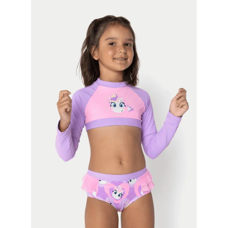 Conjunto Cropped e Calcinha com Proteção Solar Menina Unicórnio Diamante 6