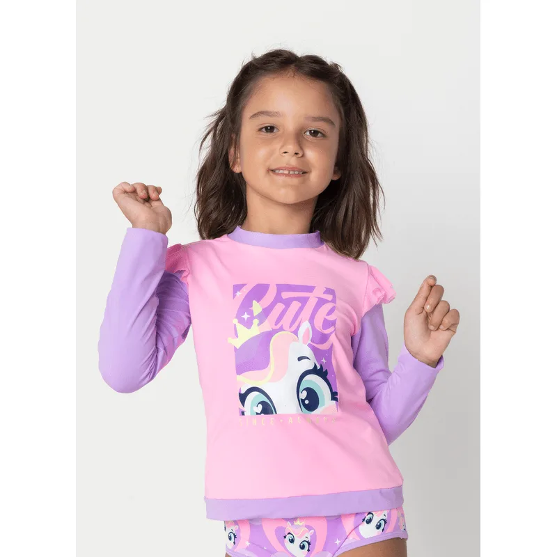 Camiseta Manga Longa com Proteção Solar Menina Unicórnio Diamante 8